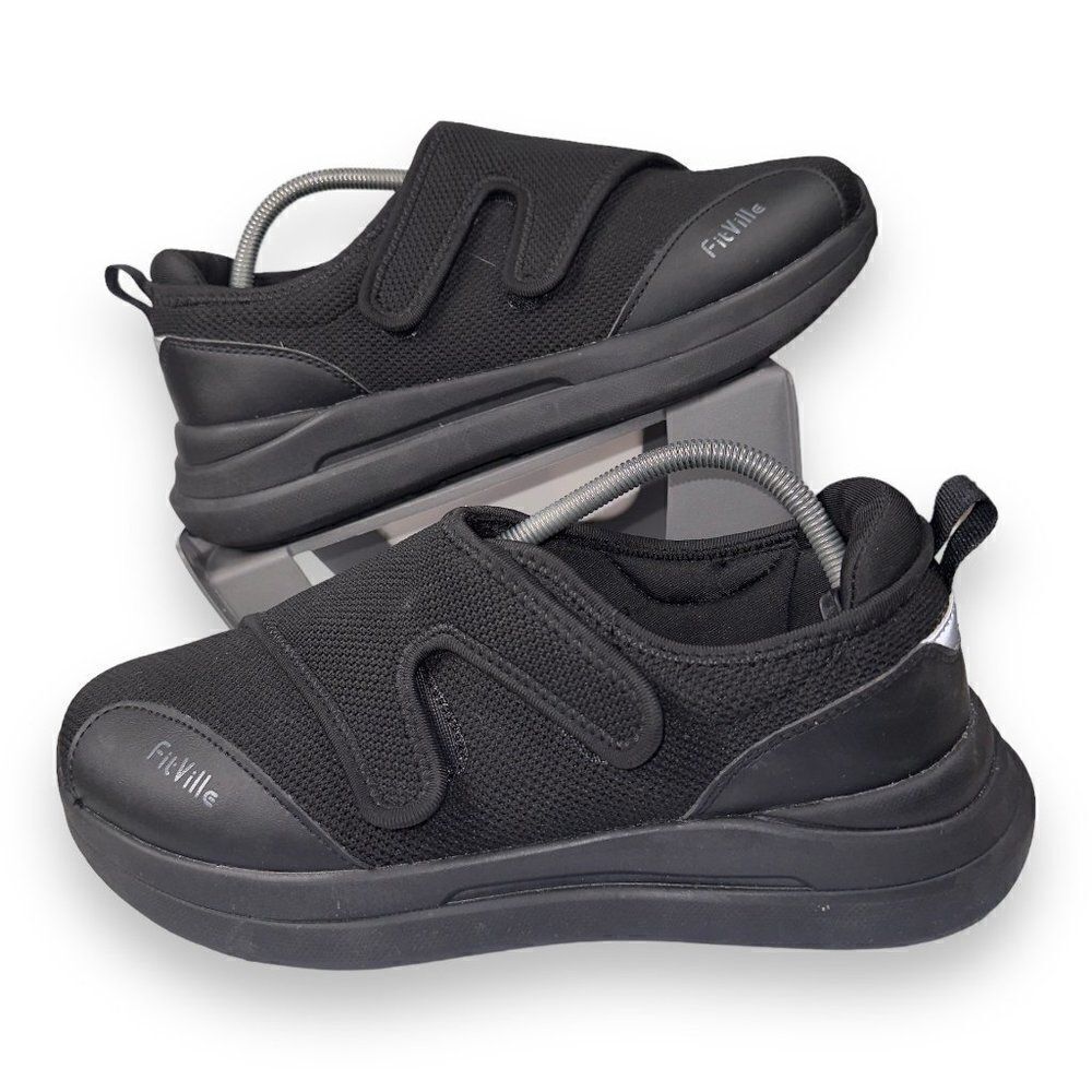 FitVille Easytop‎ Diabetic Wide Walking Shoes Black BKETD20221111 Men's 9
